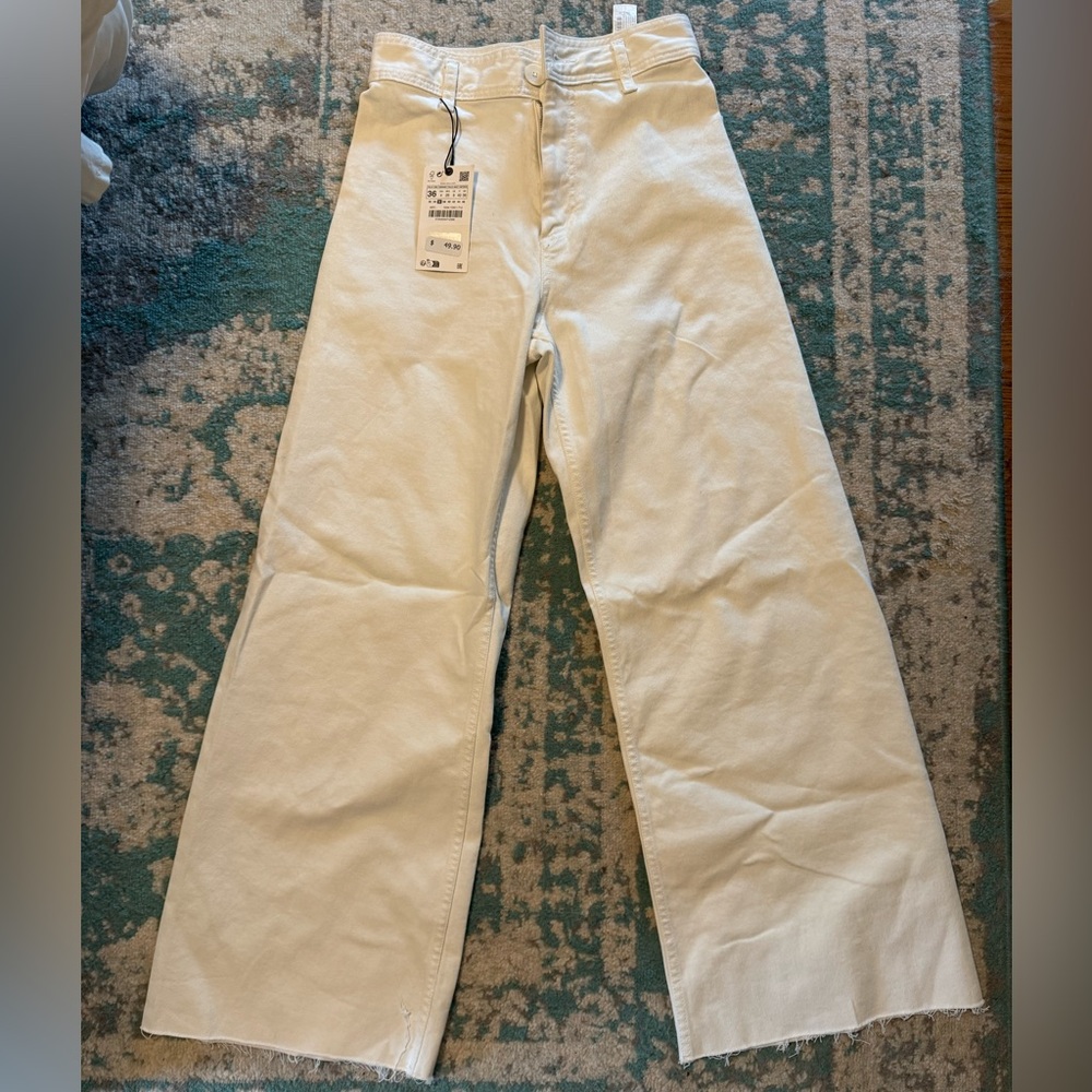 NWT Zara High Waisted Marine Straight Jean White